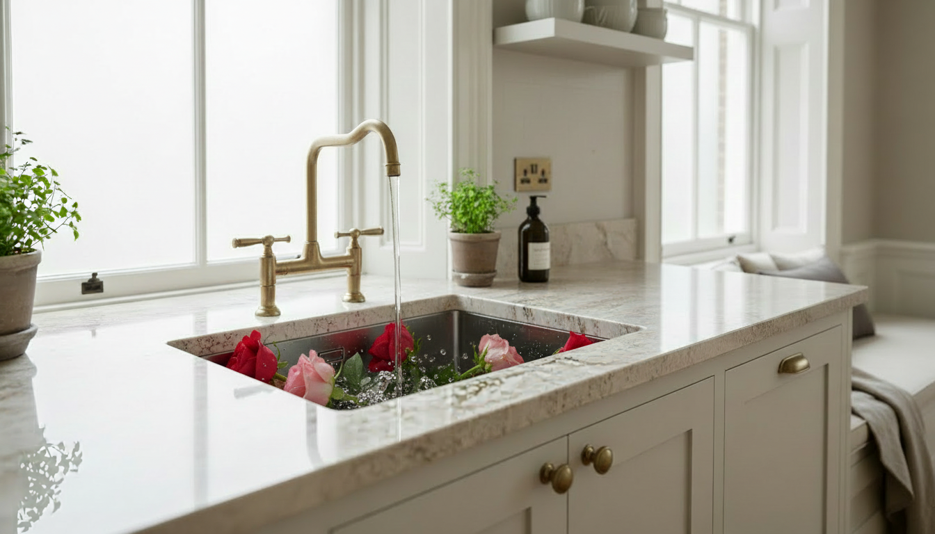 Sink detail in classic bespoke kitchen – London Victorian townhouse – Chris Cimer